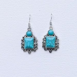 Turquoise Boho Vintage Silver tone Earrings #7